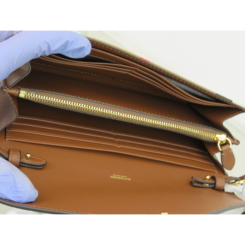 $910 NWT BURBERRY HANNAH TAN LEATHER CANVAS CHECK SHOULDER STRAP CLUTCH BAG - Picture 14 of 16